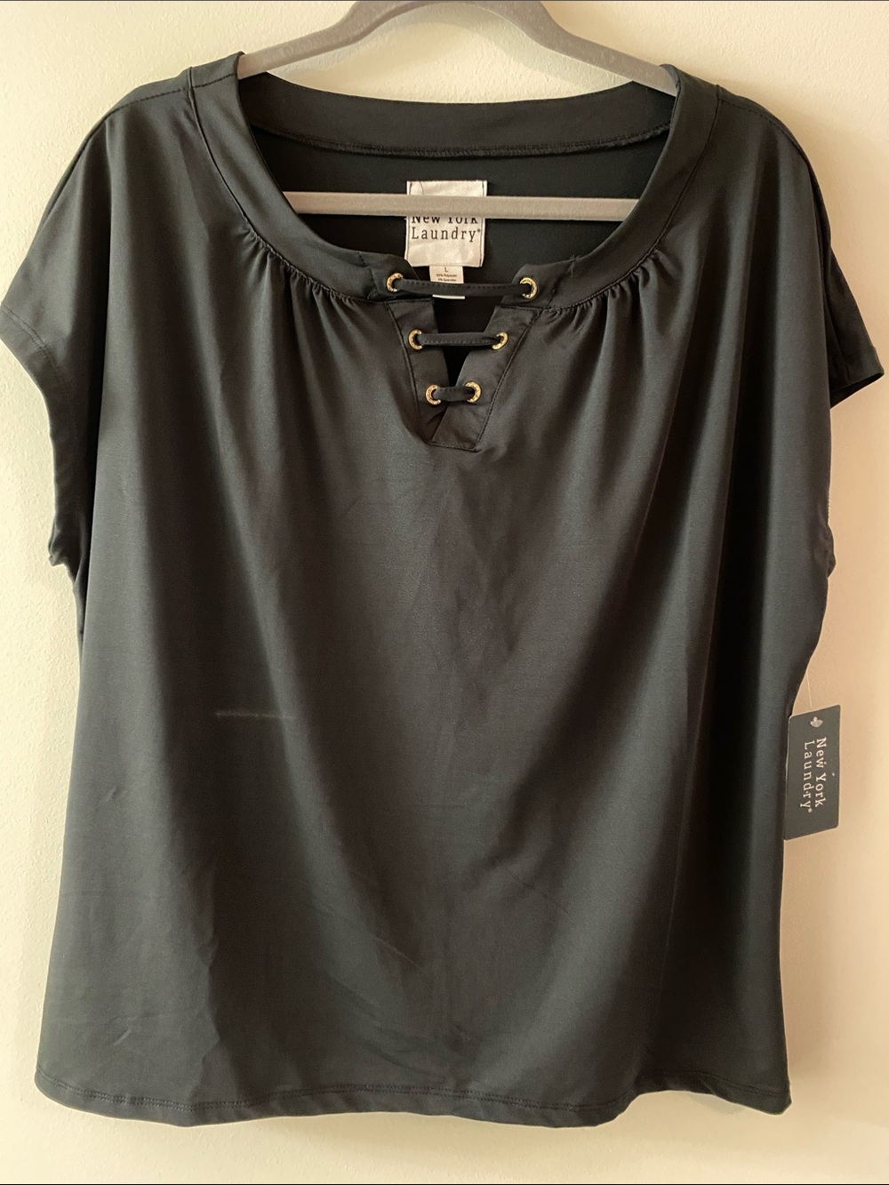 New York Laundry Black Lace-Up Short Sleeve Top